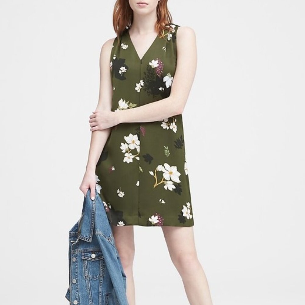 Banana Republic Green Floral Mini Shift Dress